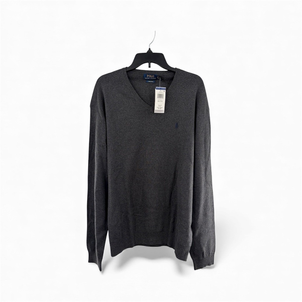 NWT Polo Ralph Lauren Pima Cotton V-Neck Sweater Mens 2XL‎ Heather Navy Pony